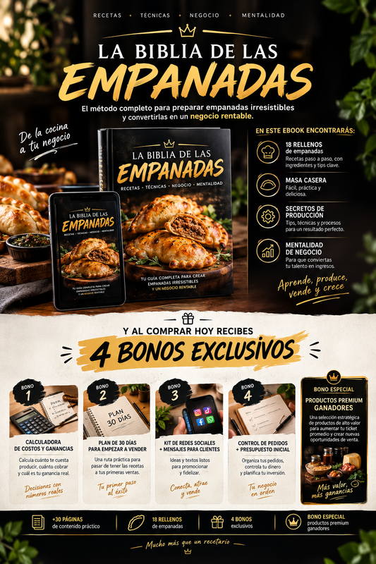 LA BIBLIA DE LAS EMPNADAS+ 4 BONOS .Aprende , Emprende , Vende